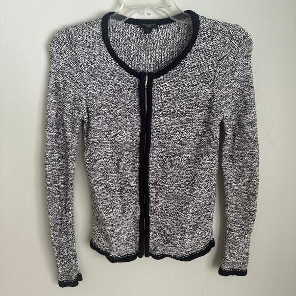 Black/White Marbled Knit Full Zip Cardigan Sweater Ann Taylor Factory Petite XXS - Picture 1 of 6